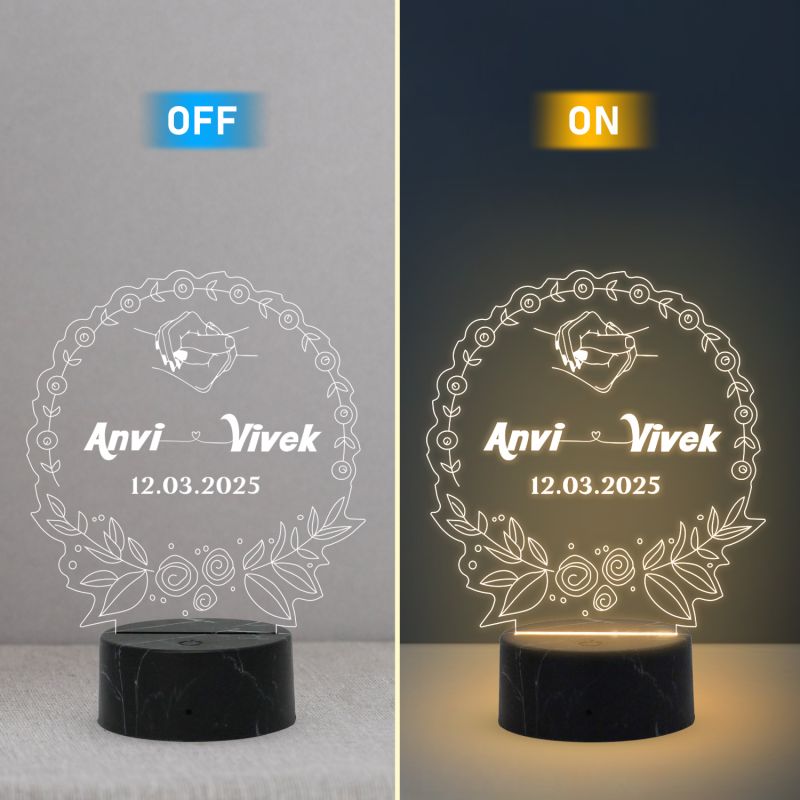 Personalized Couple Night Lamp with Warm White Lamp Customized with Name Date Gift for Anniversary Birthday Engagement, Couple Gift Husband Wife